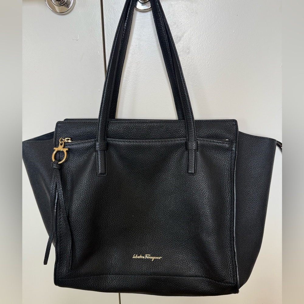 Salvatore Ferragamo Black Leather Tote Bag